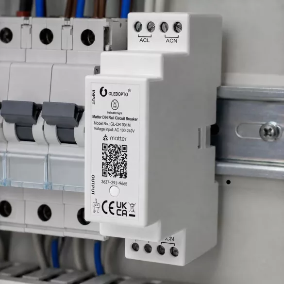 Matter DIN Rail Circuit Breaker – egyáramkörös okos, DIN-sínes relémodul, 16A, Wi-Fi, Matter (GL-DR-001M)