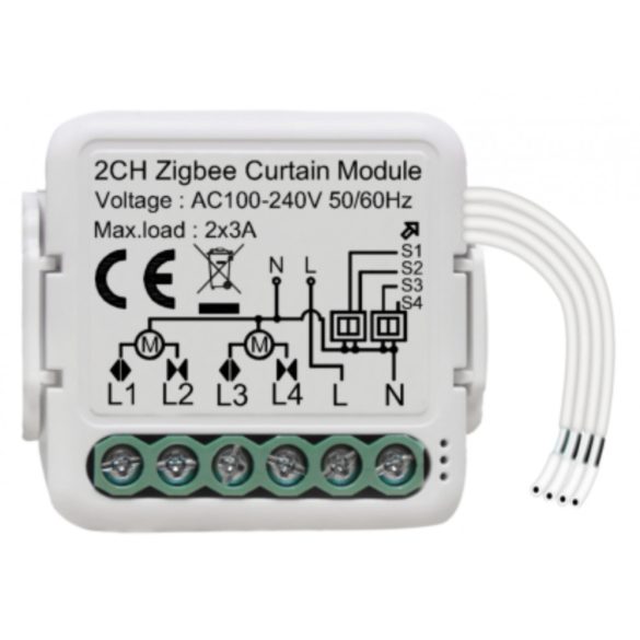 Zigbee 230V két áramkörös függönyvezérlő relé, kapcsolóbemenettel