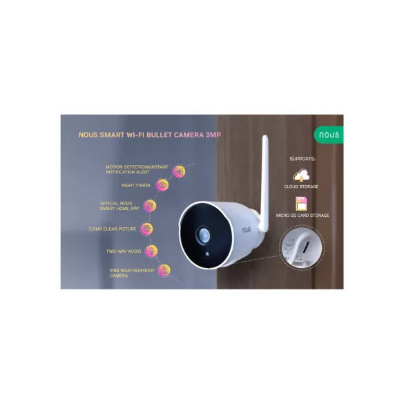 Nous W7P – IP csőkamera, 3MP, Tuya, Wi-Fi