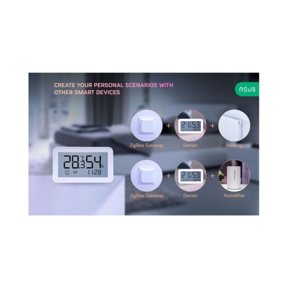 Nous E6 – hőmérséklet és pára érzékelő kijelzővel, Tuya Zigbee