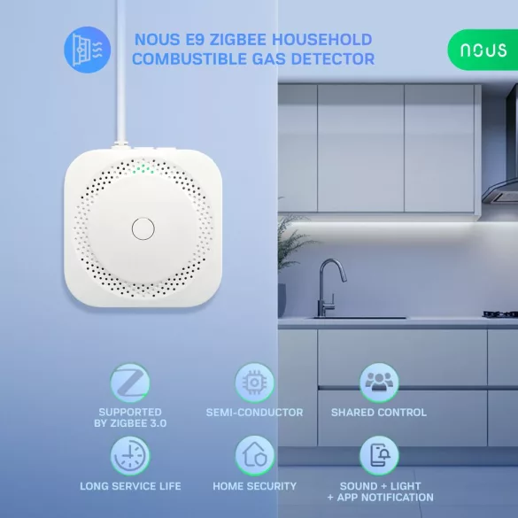 Nous E9 – gáz-szivárgás érzékelő,  Tuya Zigbee