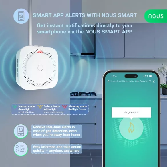 Nous E9 – gáz-szivárgás érzékelő,  Tuya Zigbee
