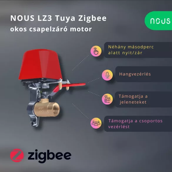 Nous LZ3 – csapelzáró motor, Tuya Zigbee