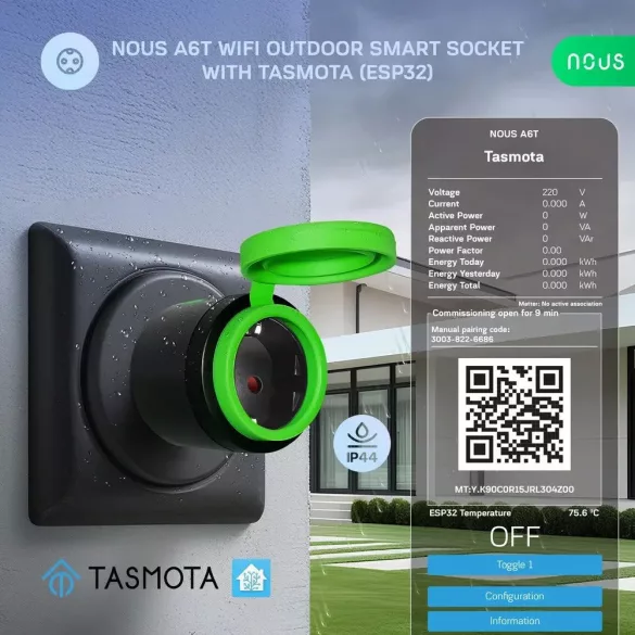 Nous A6T – kültéri okoskonnektor, Wi-Fi, Tasmota
