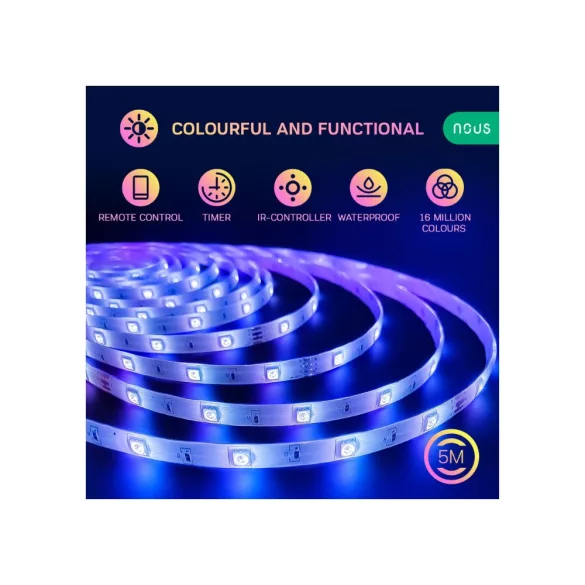 Nous F1 – RGB LED szalag szett, 5 méter szalaggal, IP44, Tuya Wi-FI