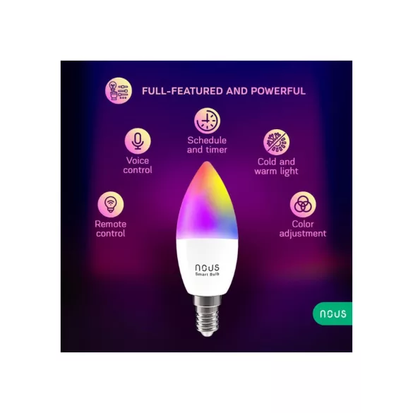 Nous P4 – E14 RGB izzó, Tuya Wi-Fi, Matter