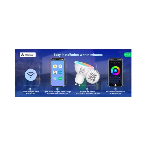 Nous P8 – GU10 RGB izzó, Tuya Wi-Fi, Matter (2 db)