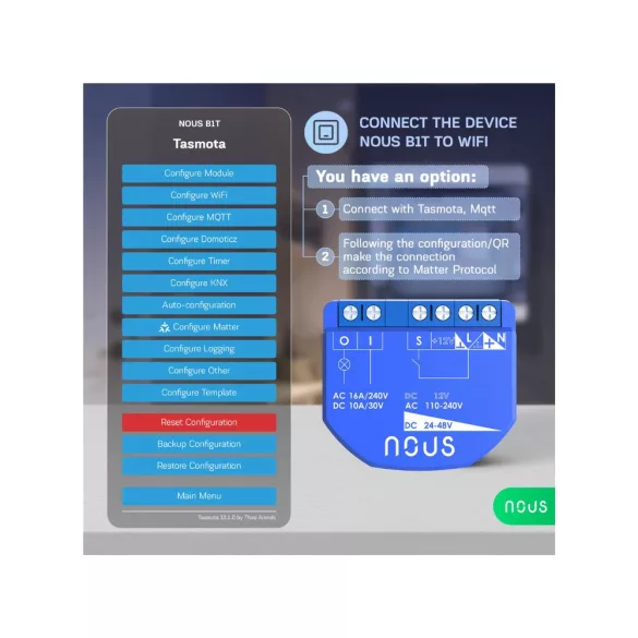 Nous B1T – relémodul, Wi-Fi, Tasmota, Matter