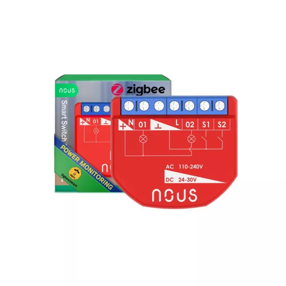 Nous B3Z – 2 áramkörös kapcsolórelé, fogyasztásmérővel, Tuya Zigbee