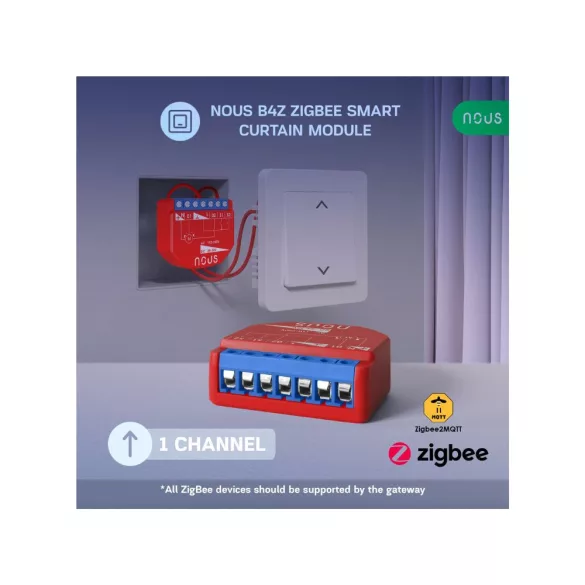 Nous B4Z – redőny/függönyvezérlő, Tuya Zigbee