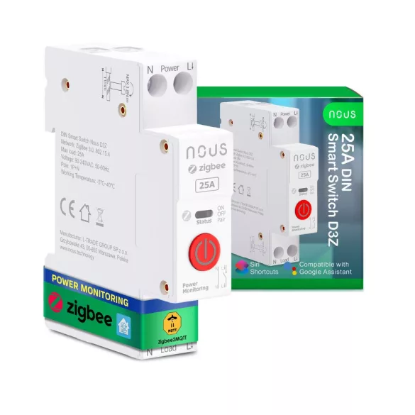 Nous D3Z – DIN relémodul fogyasztásmérővel, Tuya Zigbee
