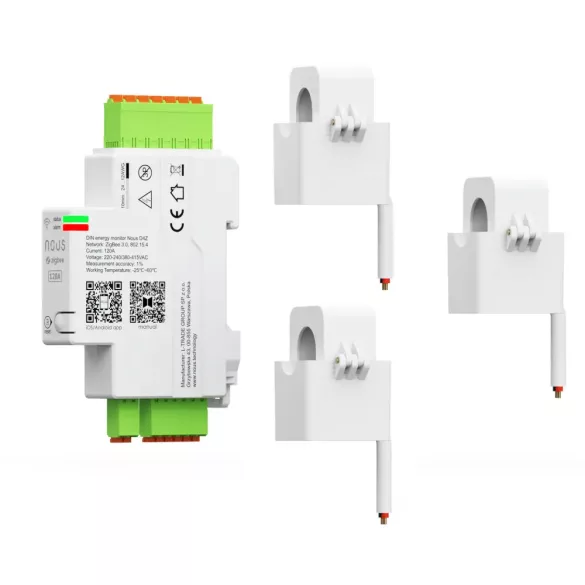 Nous D4Z – három fázisú DIN, áramváltós fogyasztásmérő, Tuya Zigbee
