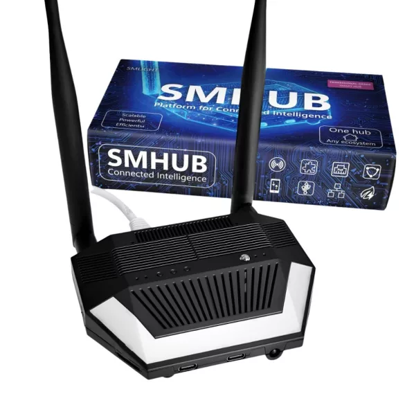SMLIGHT SMHUB Premium  –  Multi-Radio Smart Home Hub, Zigbee, Thread, Wi-Fi, Bluetooth, Z-Wave, 4G/LTE, IR, Ethernet, Matter átjáró, fekete, (P10+MG24)