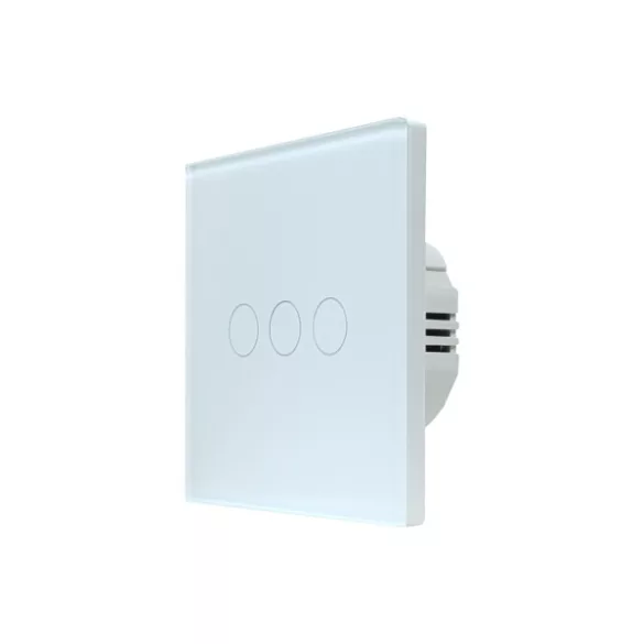 SmartWise T63 UNI Wi-Fi + eWeLink-Remote, 3 áramkörös, érintőkapcsoló, fehér üveg előlappal