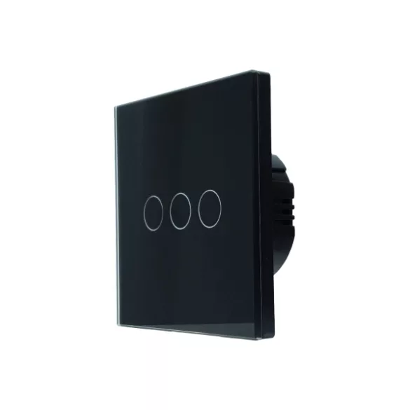 SmartWise T63 UNI Zigbee 3.0 + RF, 3 áramkörös, érintőkapcsoló, fekete üveg előlappal