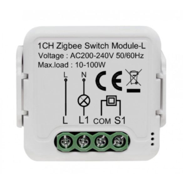 Zigbee 230V relé egy áramkörös, csak fázissal működő, kapcsolóbemenettel