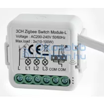   Zigbee 230V relé három áramkörös, csak fázissal működő, kapcsolóbemenettel