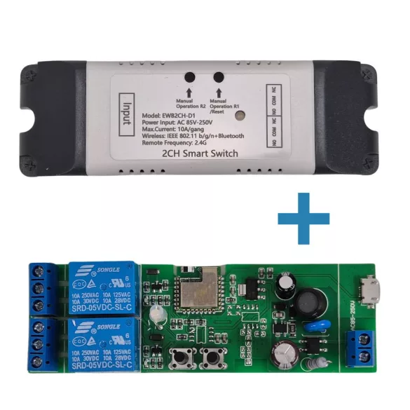 SmartWise 2 áramkörös eWeLink relé, 85V-250V AC, Wi-Fi, eWeLink-Remote
