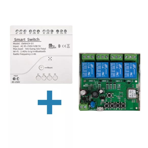 SmartWise 4 áramkörös eWeLink relé, 85V-250V AC, Wi-Fi, eWeLink-Remote