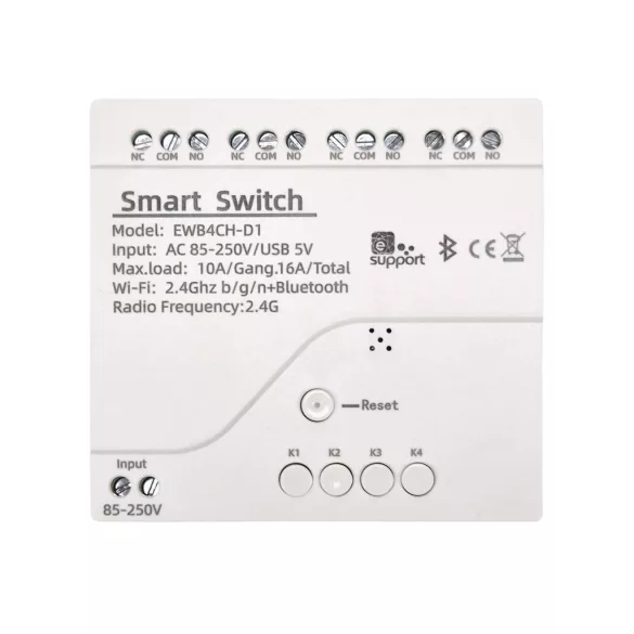 SmartWise 4 áramkörös eWeLink relé, 85V-250V AC, Wi-Fi, eWeLink-Remote