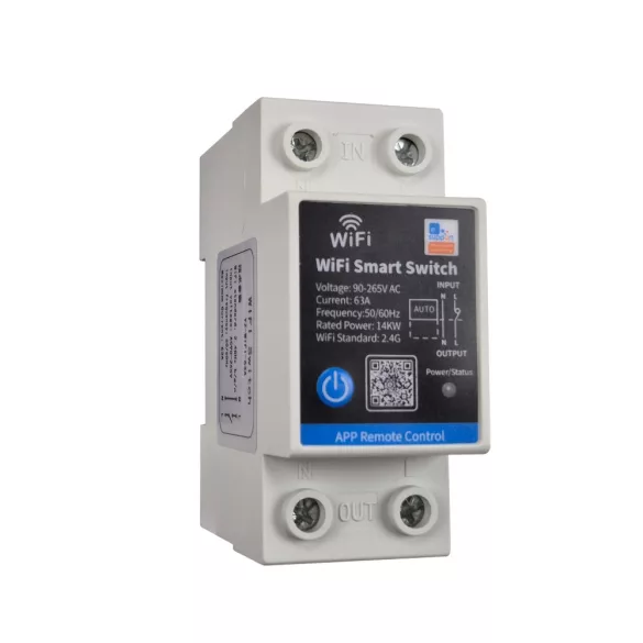 SmartWise DIN-63A – 1 áramkörös eWeLink relé, DIN, fogyasztásmérés, Wi-Fi + eWeLink-Remote