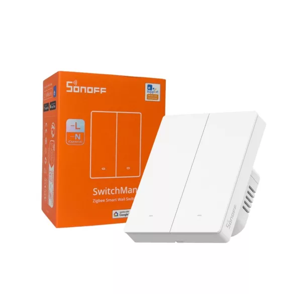 Sonoff SwitchMan M5 – 2 áramkörös, sorolható villanykapcsoló, Zigbee, fehér (ZBM5-2C-80W)