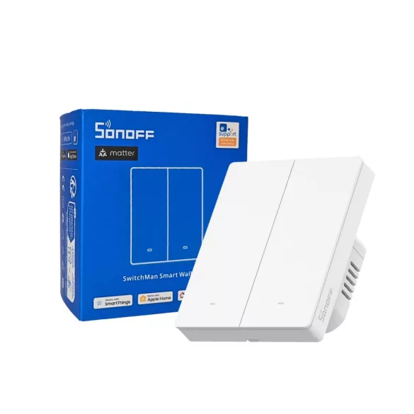 Sonoff SwitchMan M5 – 2 áramkörös, sorolható villanykapcsoló, Wi-Fi, Matter, fehér (M5-2C-80W)