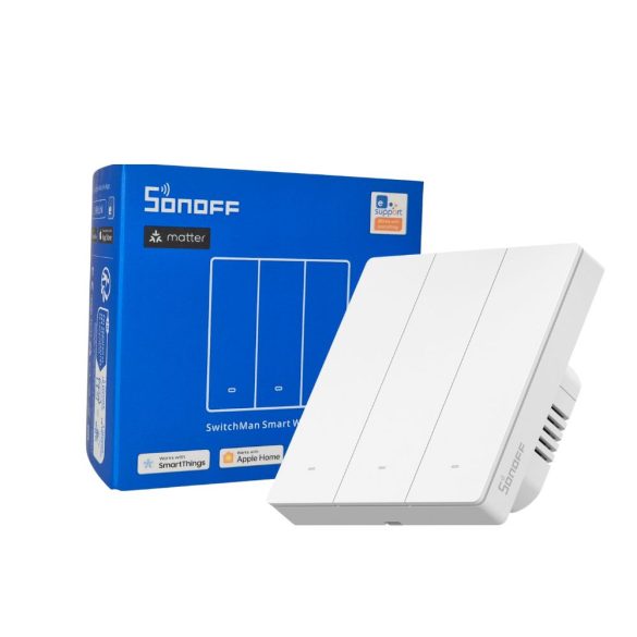 Sonoff SwitchMan M5 Wi-Fi / Matter 3 áramkörös, okos villanykapcsoló, fehér (M5-3C-86W)