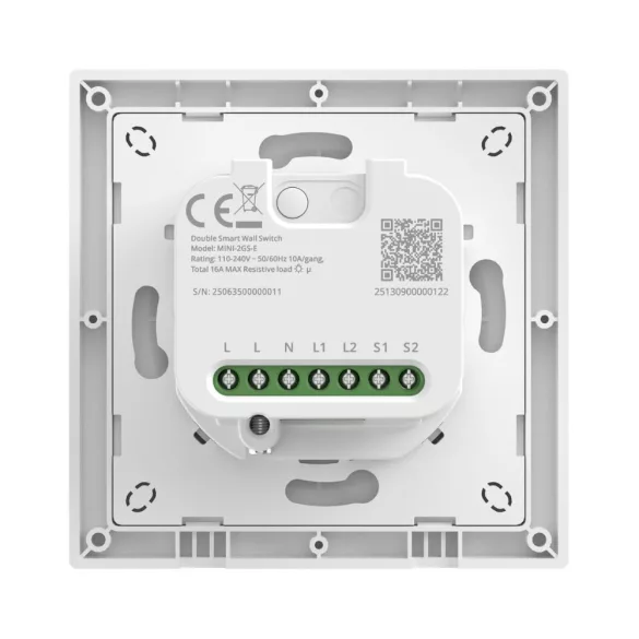 SONOFF Orb-MW2   2-Gang Matter Over WiFi Smart Wall Switch  – két áramkörös mini relémodul + kapcsoló, Wi-Fi, Matter, fehér (MINI-2GS-E)