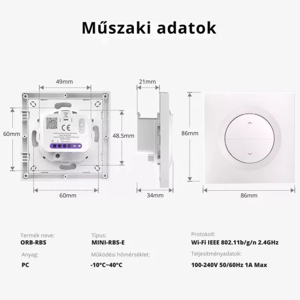 SONOFF Fusion Orb-RBS – Matter-over-Wi-Fi okos redőnyvezérlő fali kapcsoló, fehér (MINI-RBS-E)