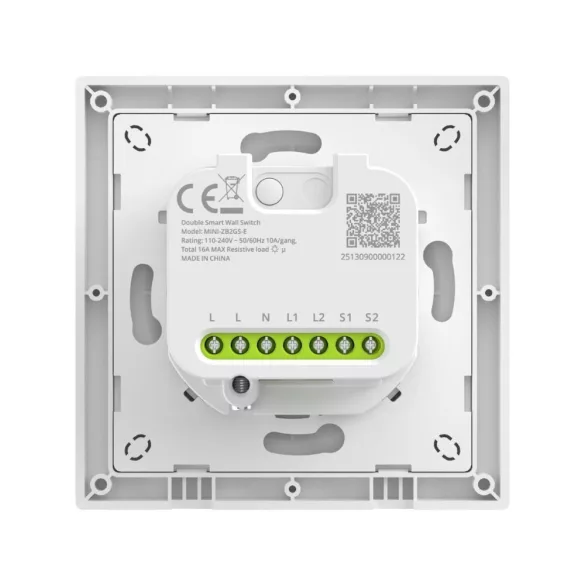 SONOFF Orb-ZBW2 2-Gang Zigbee Smart Wall Switch – két áramkörös, fázis+nulla mini relémodul + kapcsoló, Zigbee, fehér (MINI-ZB2GS-E)