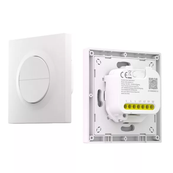 SONOFF Orb-ZBW2L  2-Gang Zigbee Smart Wall Switch (No Neutral) – két áramkörös, csak fázis mini relémodul + kapcsoló, Zigbee, fehér (MINI-ZB2GS-L-E)