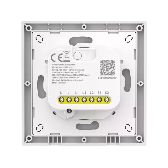 SONOFF Orb-ZBW2L  2-Gang Zigbee Smart Wall Switch (No Neutral) – két áramkörös, csak fázis mini relémodul + kapcsoló, Zigbee, fehér (MINI-ZB2GS-L-E)