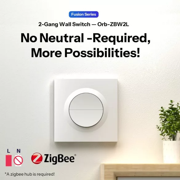 SONOFF Orb-ZBW2L  2-Gang Zigbee Smart Wall Switch (No Neutral) – két áramkörös, csak fázis mini relémodul + kapcsoló, Zigbee, fehér (MINI-ZB2GS-L-E)
