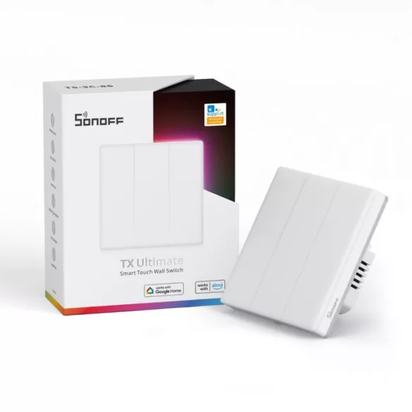 Sonoff TX Ultimate T5-3C – 3 gombos all-touch érintős villanykapcsoló, Wi-Fi, eWeLink-Remote, fehér