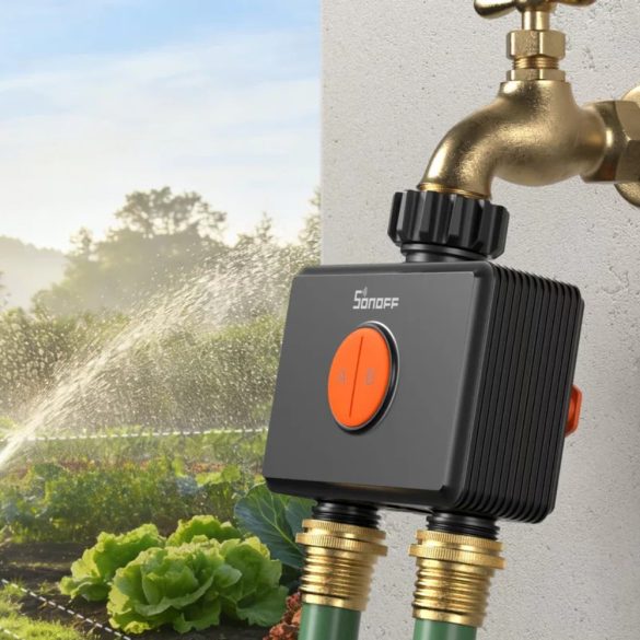 SONOFF Hydro DUO – kétcsatornás okos vízszelep, átfolyásmérővel, Zigbee, fekete (SWV-ZF2E)