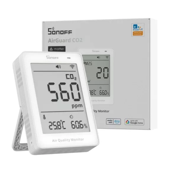 SONOFF AirGuard CO2 SAWF-08P – levegőminőség-érzékelő, Matter, Wi-Fi, fehér