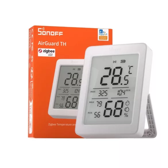 SONOFF AirGuard TH SNZB-02DR2 – hőmérséklet és pára érzékelő, LCD kijelzővel, Zigbee, fehér