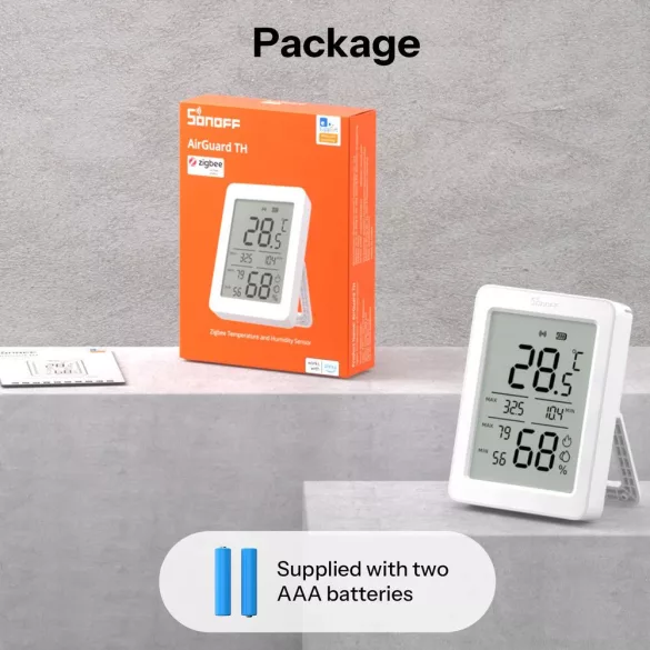 SONOFF AirGuard TH SNZB-02DR2 – hőmérséklet és pára érzékelő, LCD kijelzővel, Zigbee, fehér
