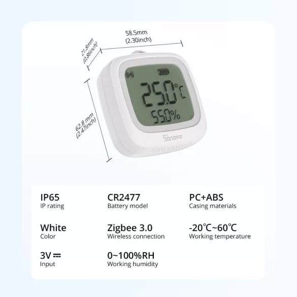 Sonoff SNZB-02WD – kültéri hőmérő és pára szenzor képernyővel, Zigbee 3.0 (SNZB-02WD)