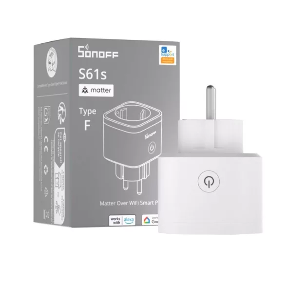 SONOFF S61s Gen2  – Okos konnektor, fogyasztásméréssel, Wi-Fi, Matter, fehér (S61STPF)