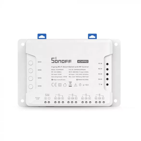 Sonoff 4CH Pro R3 – 4 áramkörös NO/NC relé, DIN, Wi-Fi, RF433