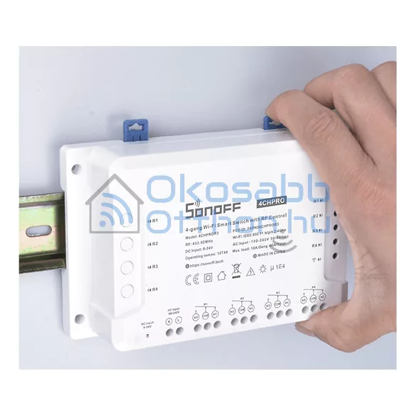 Sonoff 4CH Pro R3 – 4 áramkörös NO/NC relé, DIN, Wi-Fi, RF433