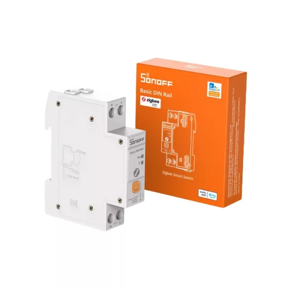 Sonoff Basic DIN Rail – relé modul, 1 áramkörös, fogyasztásmérő, DIN-sínes, 32A, Zigbee, Bluetooth (BASIC-ZB1GSP)