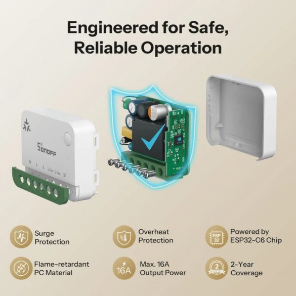 Sonoff MINI ONE PM – relé modul, 1 áramkörös, fogyasztásmérős, Wi-Fi, Matter (MINI-1GSP)