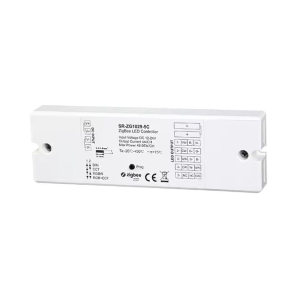 Sunricher Zigbee 4-az-1-ben RGBW / RGB CCT LED vezérlő,  4A/csatorna, 12/24V DC (SR-ZG1029-5C)