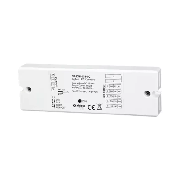 Sunricher Zigbee 4-az-1-ben RGBW / RGB CCT LED vezérlő,  4A/csatorna, 12/24V DC (SR-ZG1029-5C)