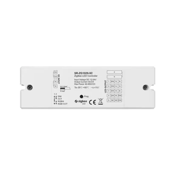 Sunricher Zigbee 4-az-1-ben RGBW / RGB CCT LED vezérlő,  4A/csatorna, 12/24V DC (SR-ZG1029-5C)